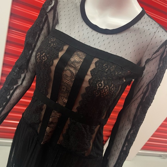 BCBGMaxAzria Sheer Black Lace Long Sleeve Dress - Picture 8 of 8
